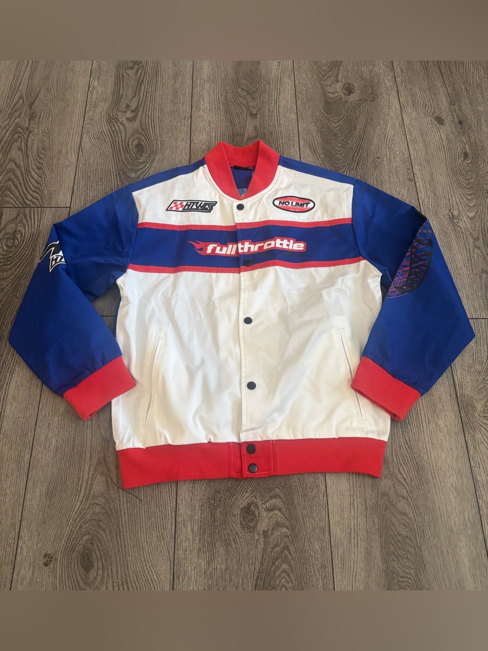 Hot wheels Full Throttle kids White, Blue & Red Racing Bomber Jacket